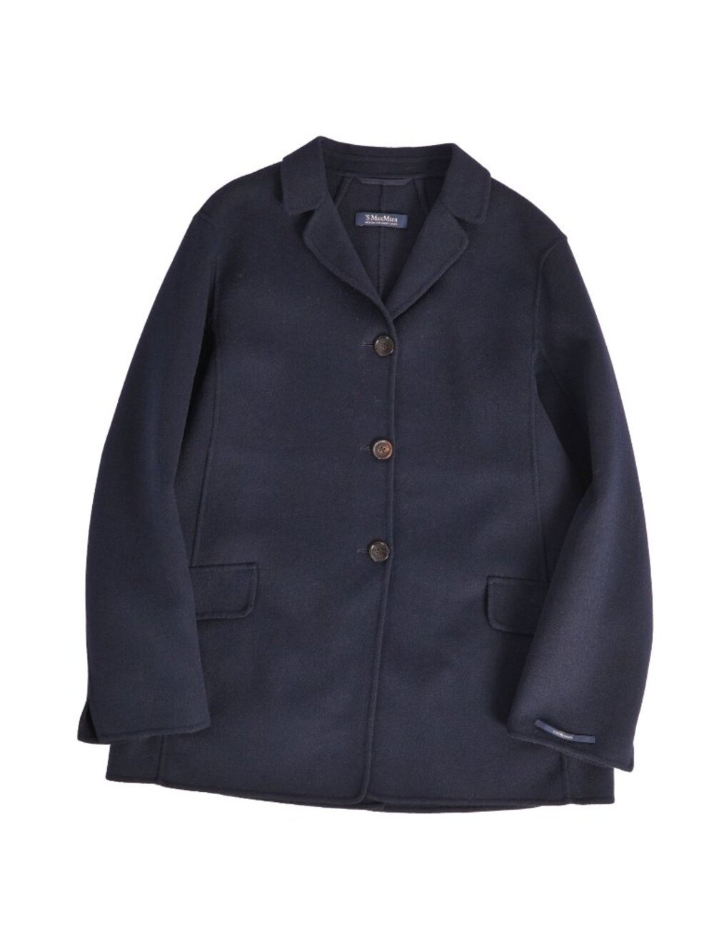 Max Mara S Coat Cucito Mano Single Breasted Jacket Wool Angora Navy